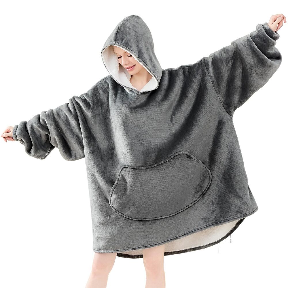 9672 Oversized Blanket Hoodie Wearable Blanket Hooded with Pocket for Adult